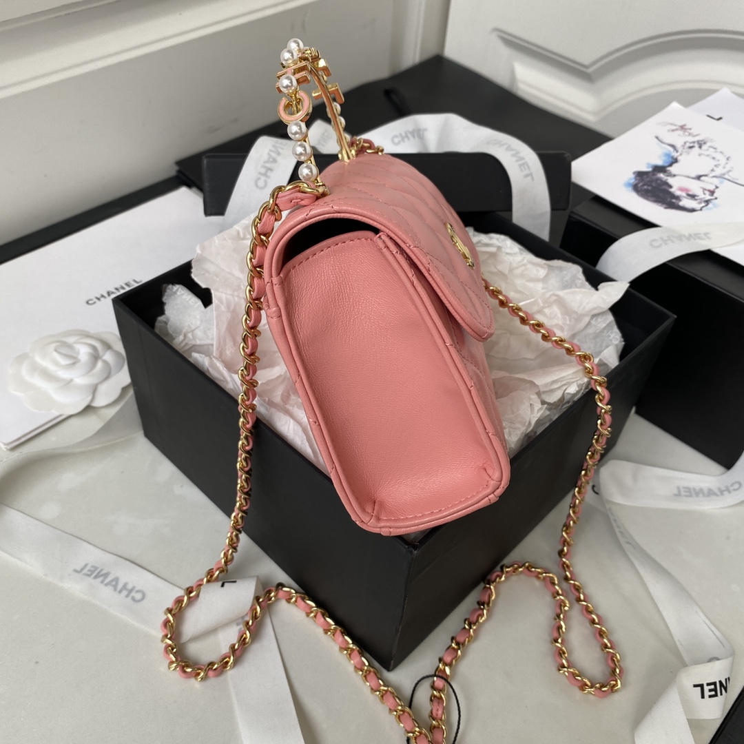Bagsaaa Ch**el Clutch With Chain Pink AP3513 - 12 × 15 × 6 cm