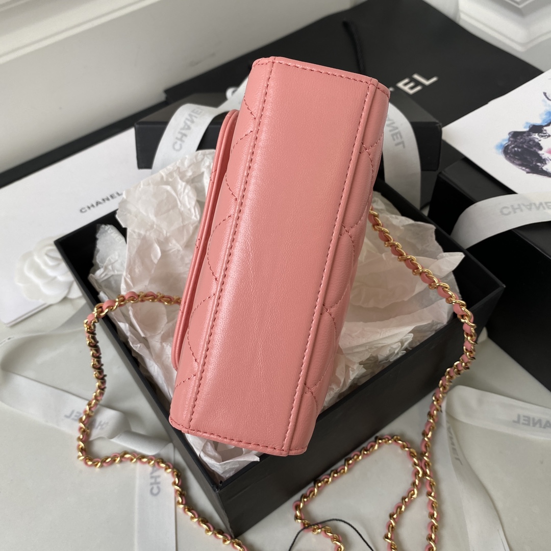 Bagsaaa Ch**el Clutch With Chain Pink AP3513 - 12 × 15 × 6 cm