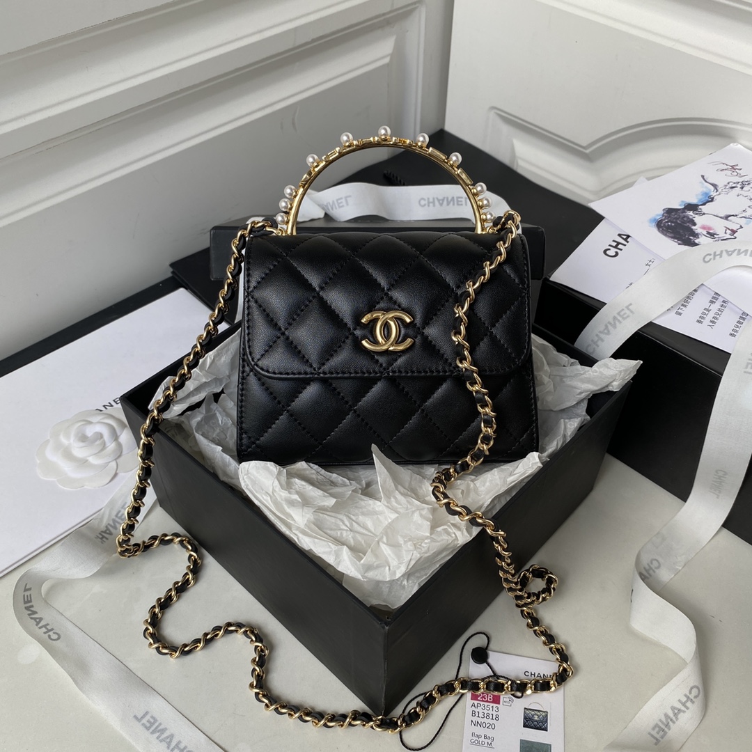 Bagsaaa Ch**el Clutch With Chain Black AP3513 - 12 × 15 × 6 cm
