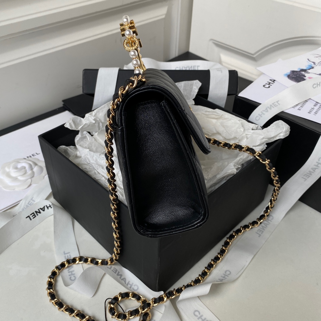 Bagsaaa Ch**el Clutch With Chain Black AP3513 - 12 × 15 × 6 cm