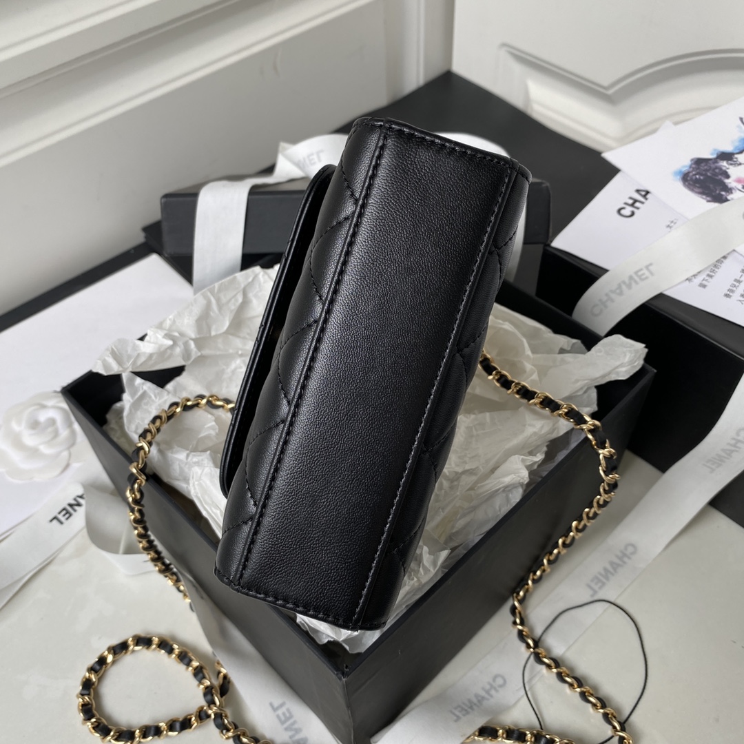 Bagsaaa Ch**el Clutch With Chain Black AP3513 - 12 × 15 × 6 cm