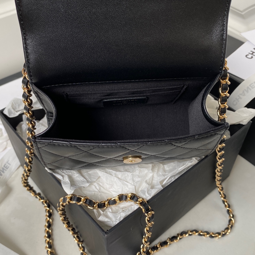 Bagsaaa Ch**el Clutch With Chain Black AP3513 - 12 × 15 × 6 cm