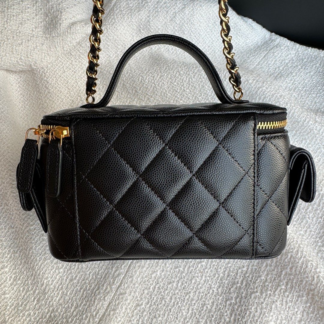 Bagsaaa Ch**el Clutch With Chain AP3017 Black Grained Shiny Calfskin - 9.5 × 17 × 8 cm