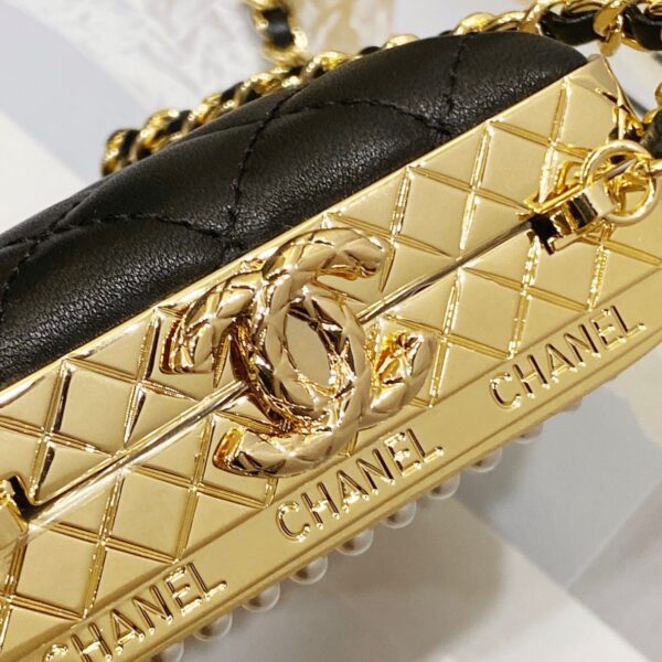 Bagsaaa Ch**el Evening Bag AS3528 Gold Metal With Pearl - 11x9x4.5 cm