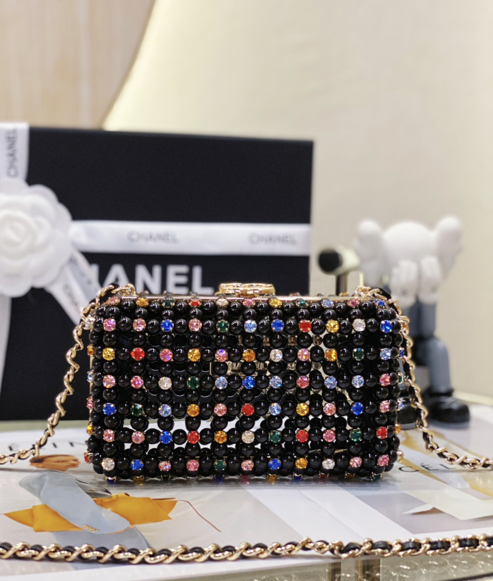Bagsaaa Ch**el Evening Bag AS3771 Black & Multicolor - 11×17×7 cm