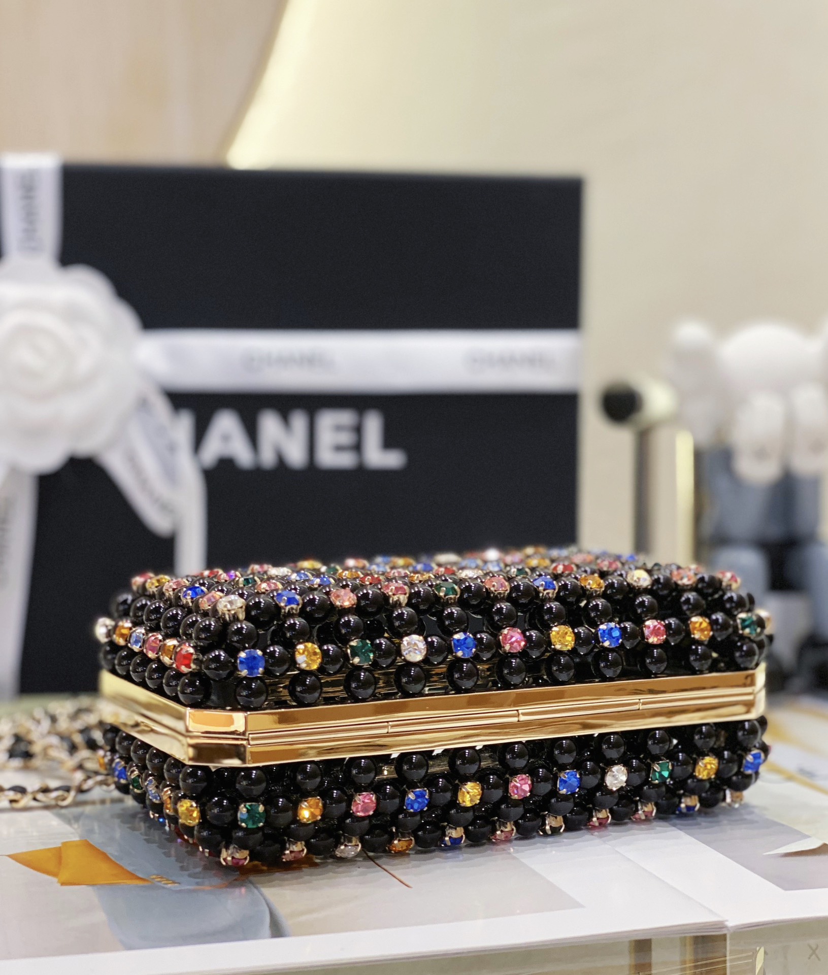 Bagsaaa Ch**el Evening Bag AS3771 Black & Multicolor - 11×17×7 cm