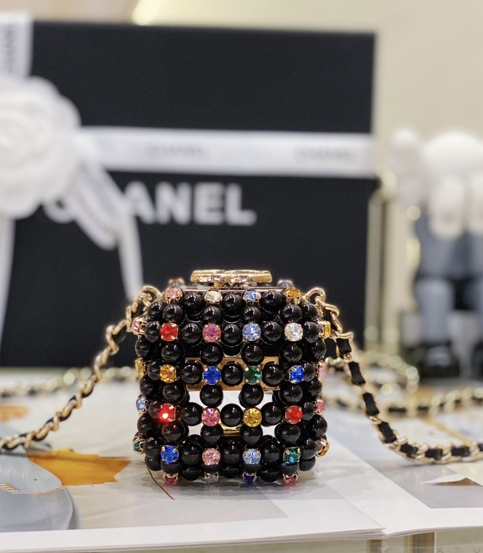 Bagsaaa Ch**el Mini Evening Bag Black & Multicolor AS3769 - 8×7×7 cm