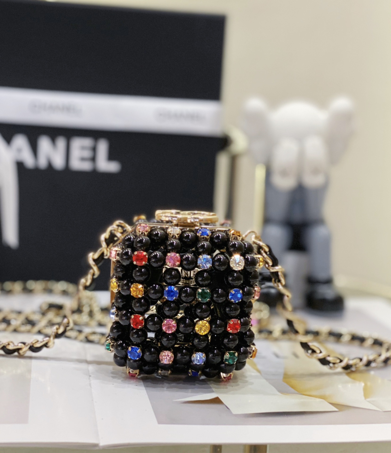 Bagsaaa Ch**el Mini Evening Bag Black & Multicolor AS3769 - 8×7×7 cm