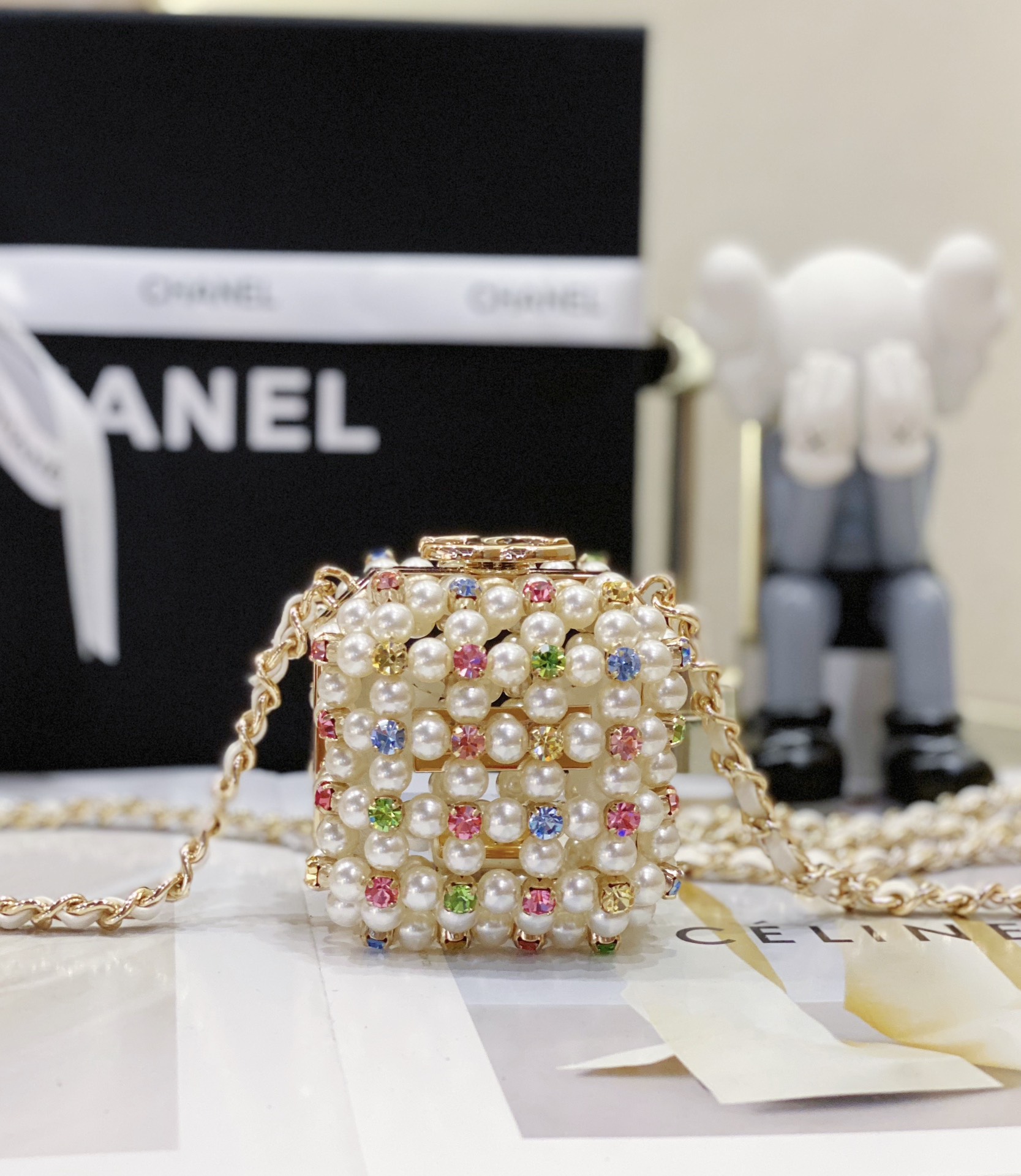 Bagsaaa Ch**el Mini Evening Bag White & Multicolor AS3769 - 8×7×7 cm