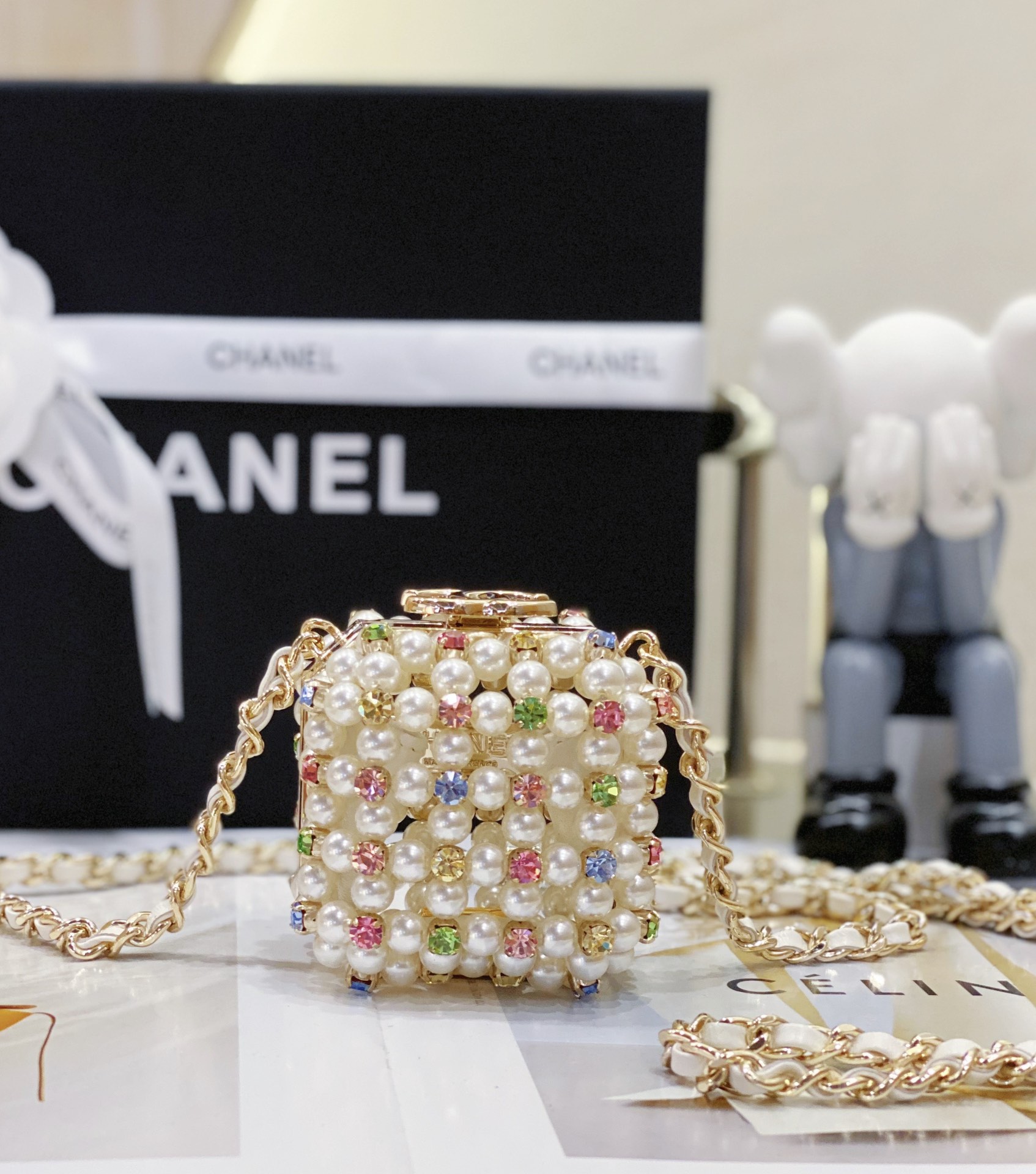 Bagsaaa Ch**el Mini Evening Bag White & Multicolor AS3769 - 8×7×7 cm