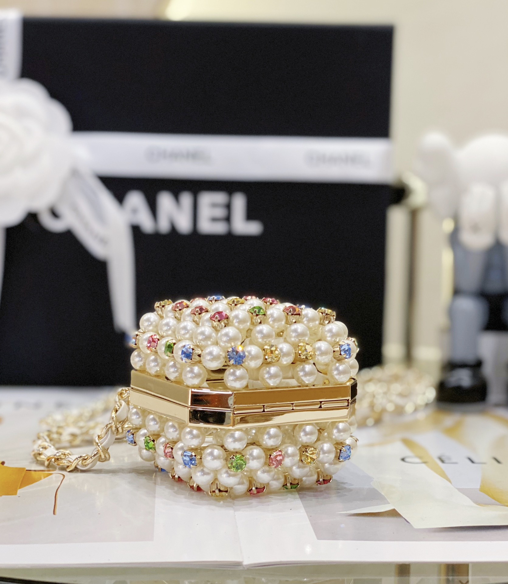Bagsaaa Ch**el Mini Evening Bag White & Multicolor AS3769 - 8×7×7 cm