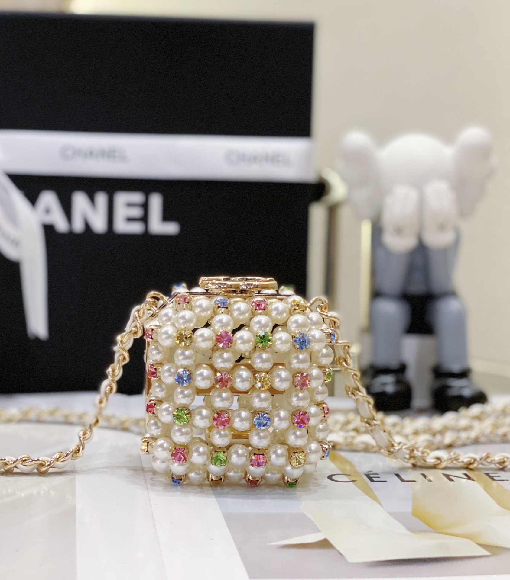 Bagsaaa Ch**el Mini Evening Bag White & Multicolor AS3769 - 8×7×7 cm