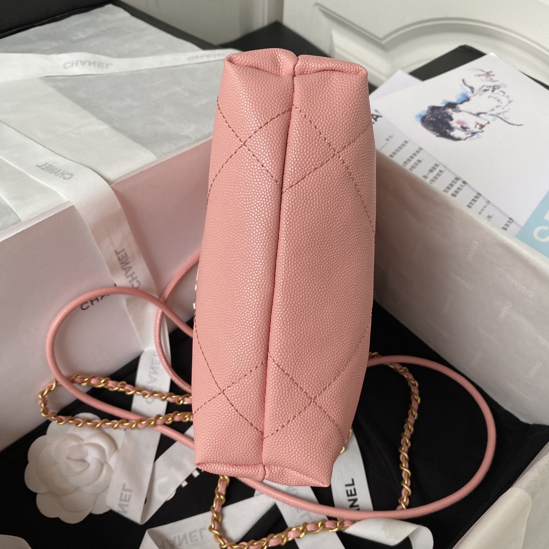 Bagsaaa Ch**el 22 Mini Handbag Shiny Grained Calfskin Pink AS3980 - 20 × 19 × 6 cm
