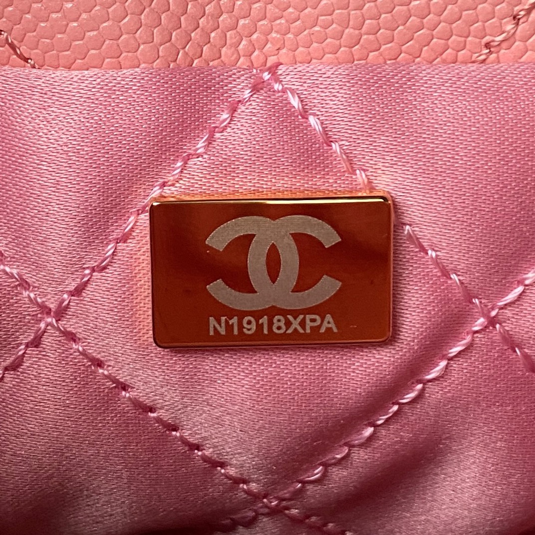 Bagsaaa Ch**el 22 Mini Handbag Shiny Grained Calfskin Pink AS3980 - 20 × 19 × 6 cm