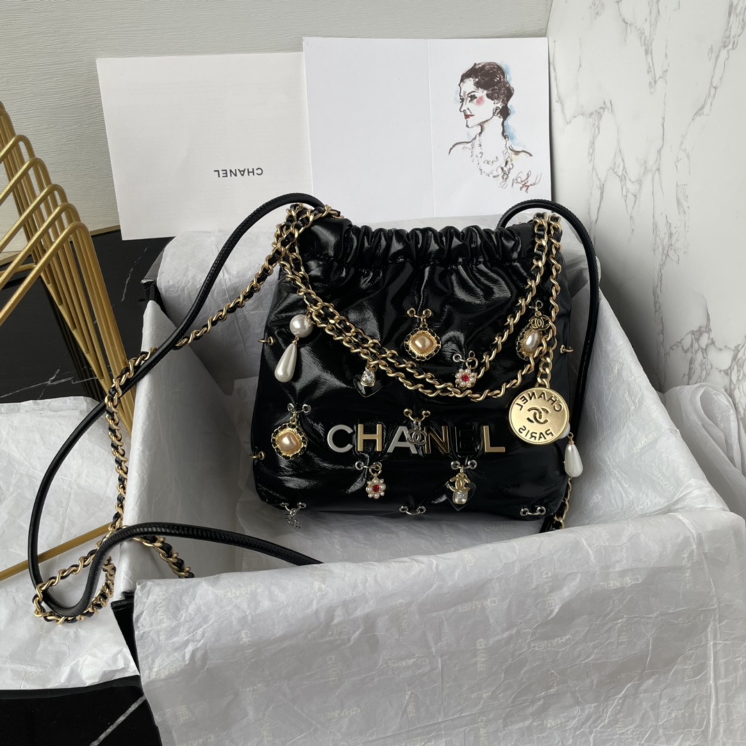 Bagsaaa Ch**el 22 Mini Handbag Black Bijoux Charms AS3980 - 20 × 19 × 6 cm