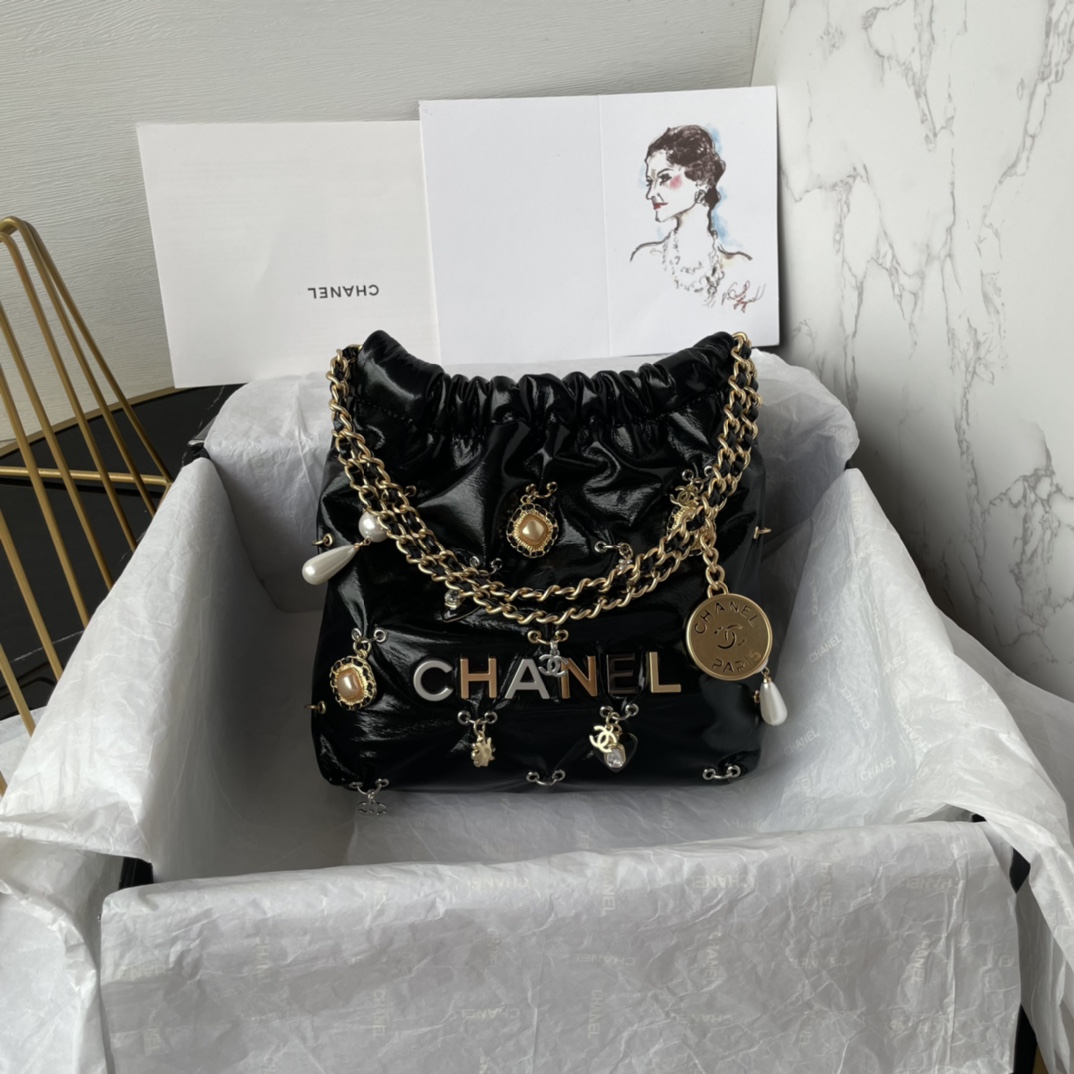 Bagsaaa Ch**el 22 Mini Handbag Black Bijoux Charms AS3980 - 20 × 19 × 6 cm