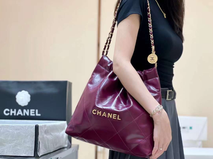 Bagsaaa Ch**el 22 Handbag Burgundy Pink AS3261 - 39 × 42 × 8 cm