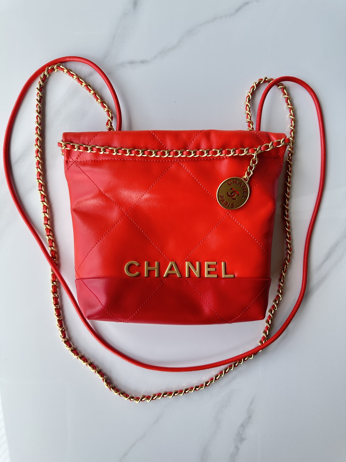 Bagsaaa Ch**el 22 Mini Handbag Dark Orange & Red AS3980 - 20 × 19 × 6 cm
