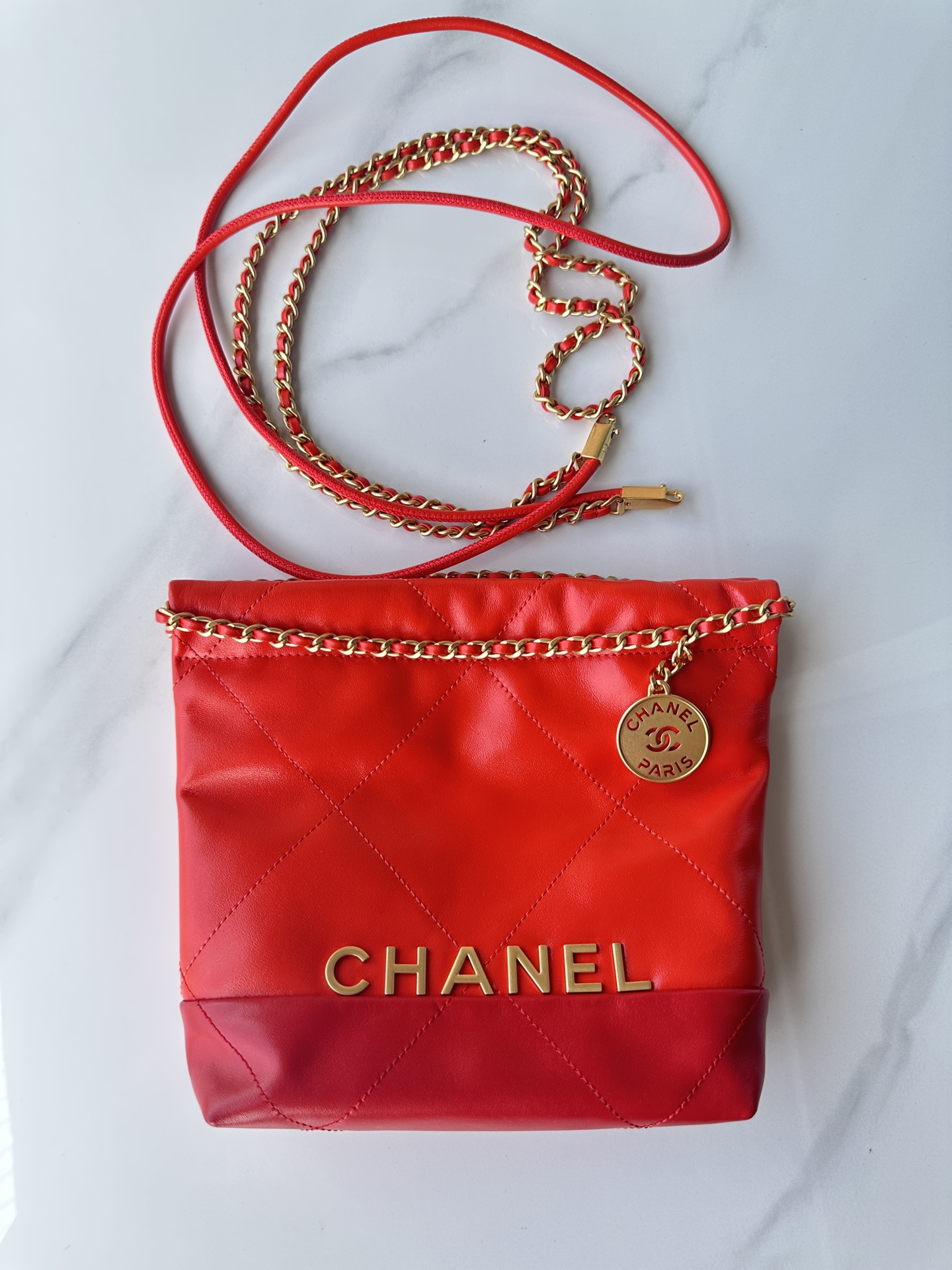 Bagsaaa Ch**el 22 Mini Handbag Dark Orange & Red AS3980 - 20 × 19 × 6 cm