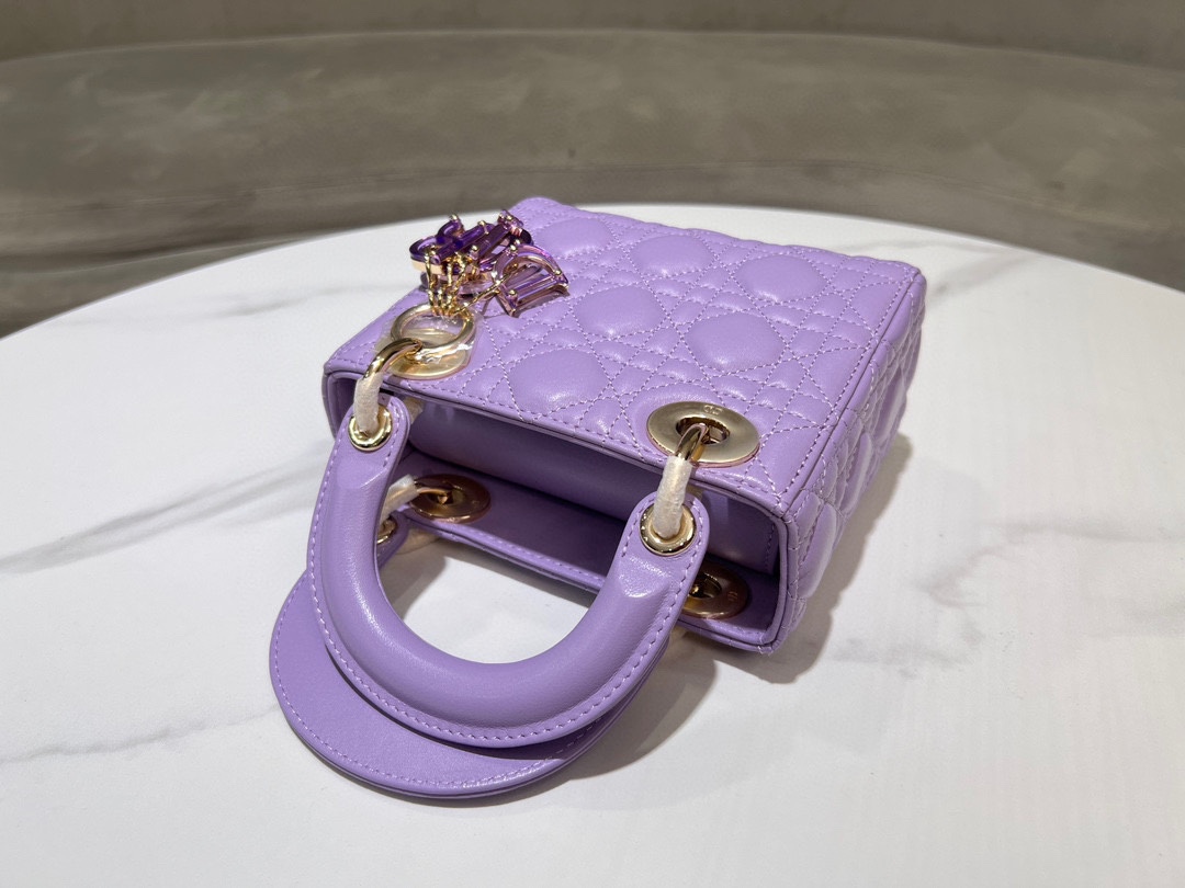 Bagsaaa Mini Lady D10r Bag Lilac Purple Cannage Lambskin - 17 x 15 x 7 cm