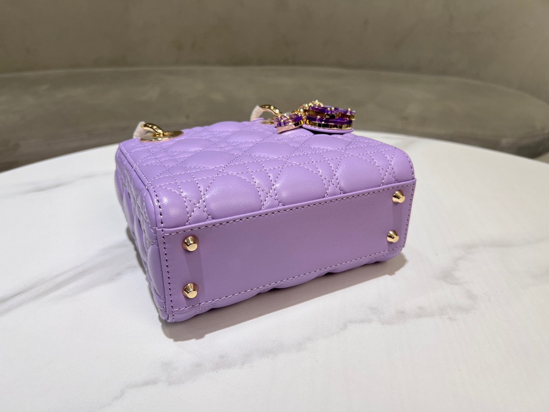 Bagsaaa Mini Lady D10r Bag Lilac Purple Cannage Lambskin - 17 x 15 x 7 cm