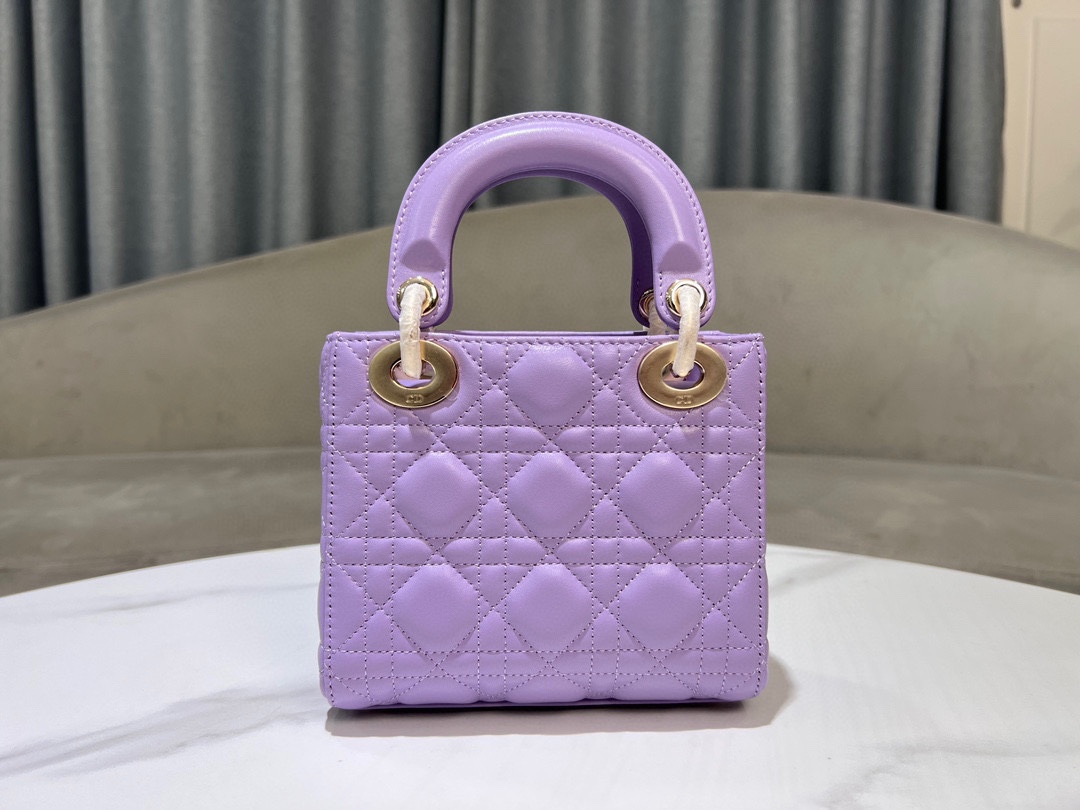 Bagsaaa Mini Lady D10r Bag Lilac Purple Cannage Lambskin - 17 x 15 x 7 cm