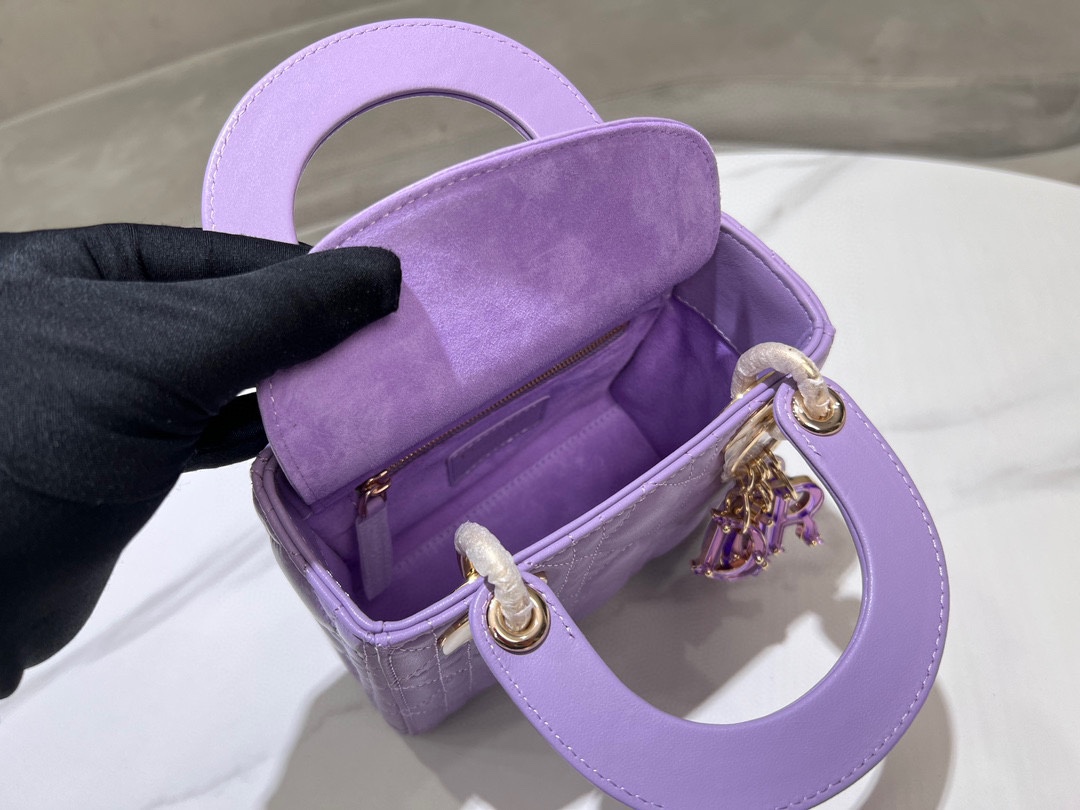Bagsaaa Mini Lady D10r Bag Lilac Purple Cannage Lambskin - 17 x 15 x 7 cm