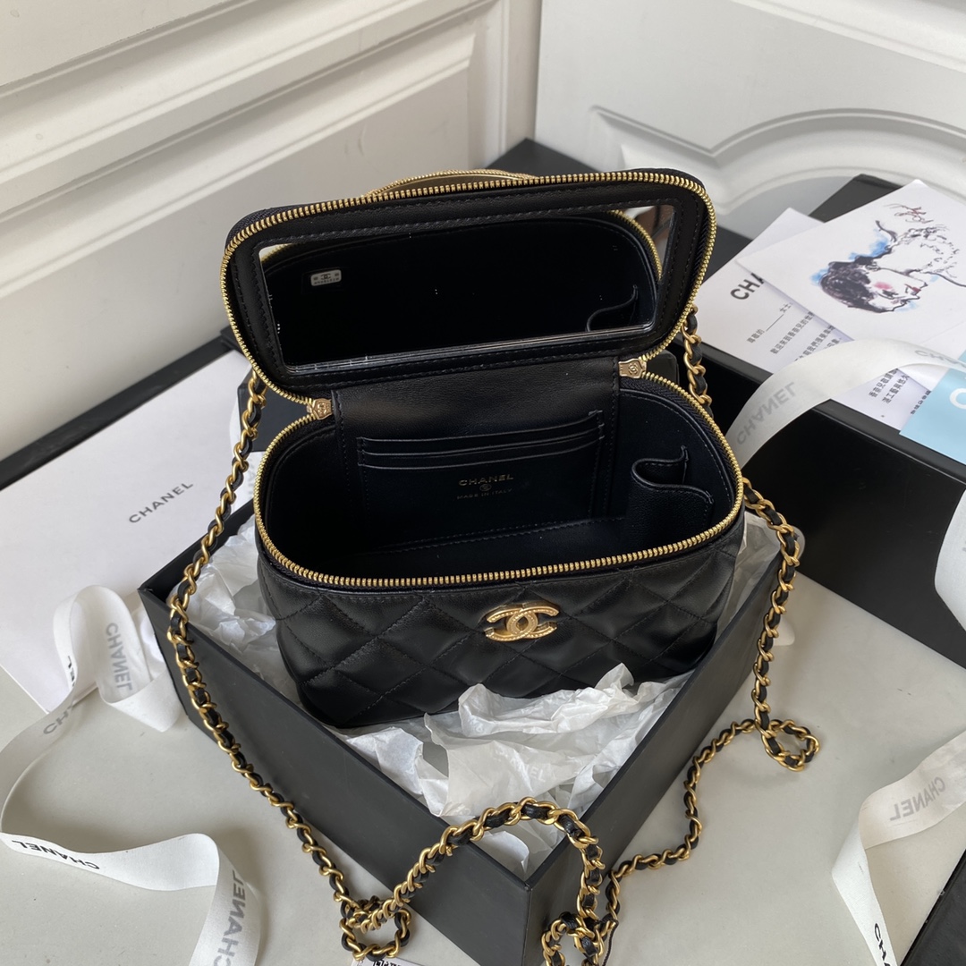 Bagsaaa Ch**el Clutch With Chain AP3383 Black - 9.5 × 17 × 8 cm