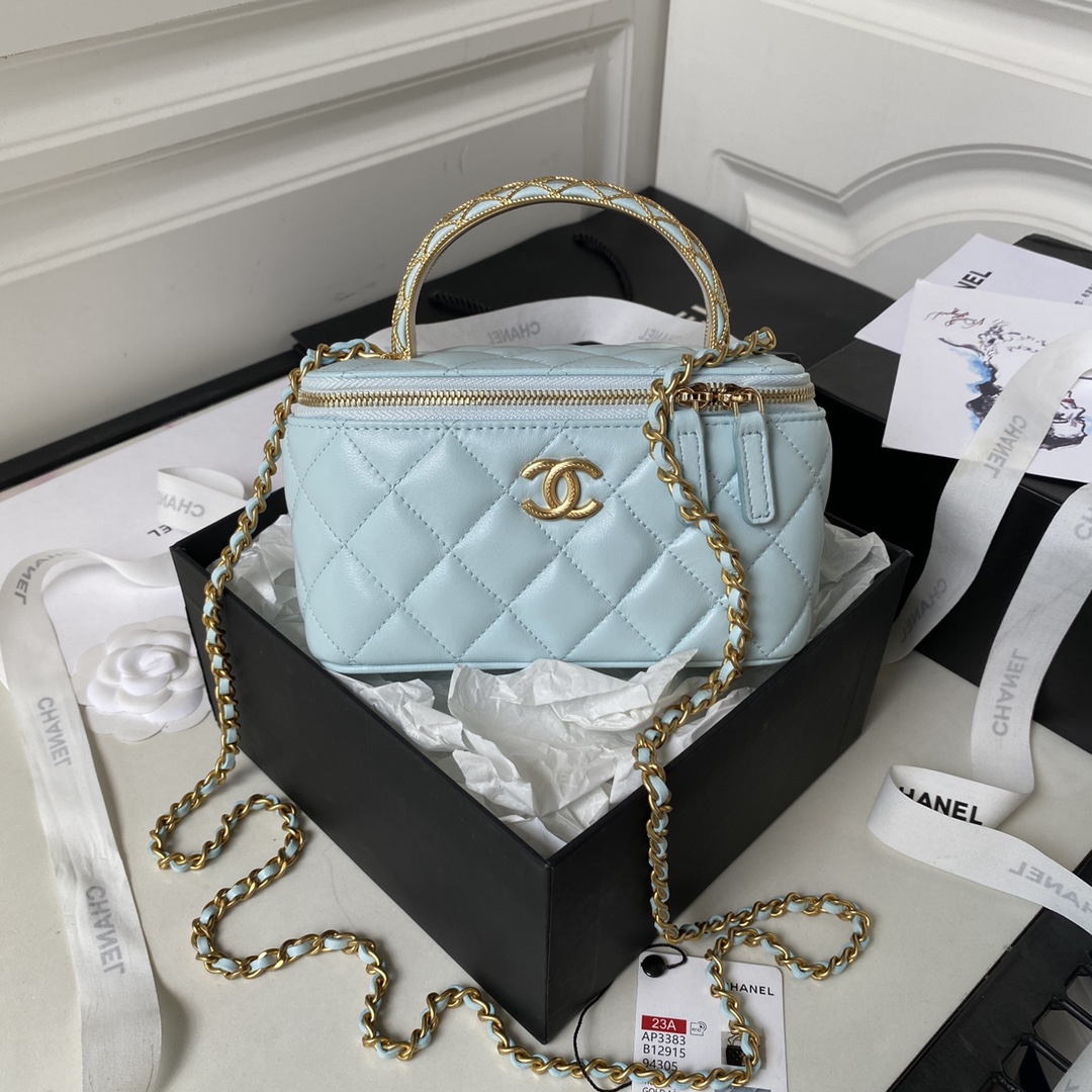 Bagsaaa Ch**el Clutch With Chain AP3383 Blue - 9.5 × 17 × 8 cm