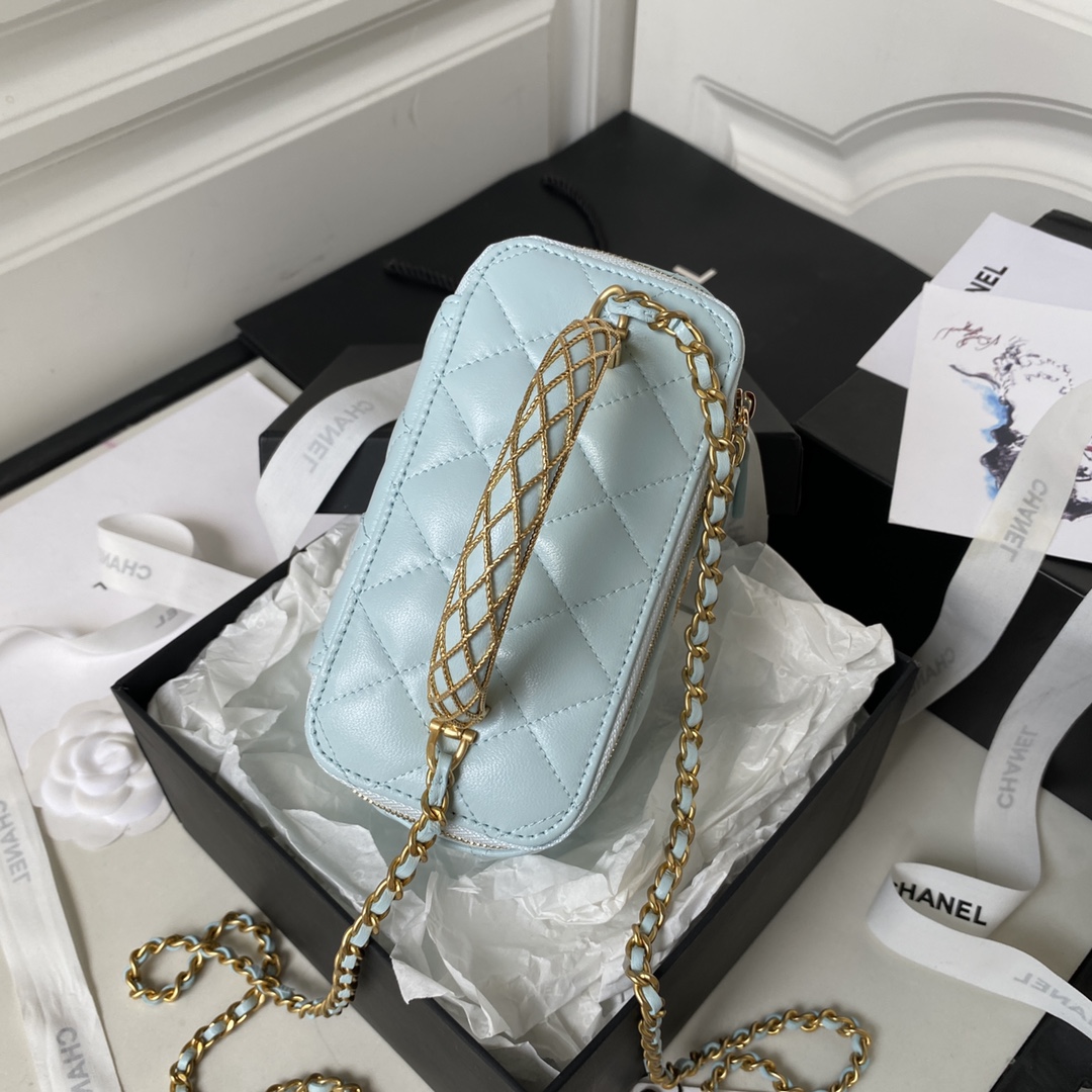 Bagsaaa Ch**el Clutch With Chain AP3383 Blue - 9.5 × 17 × 8 cm