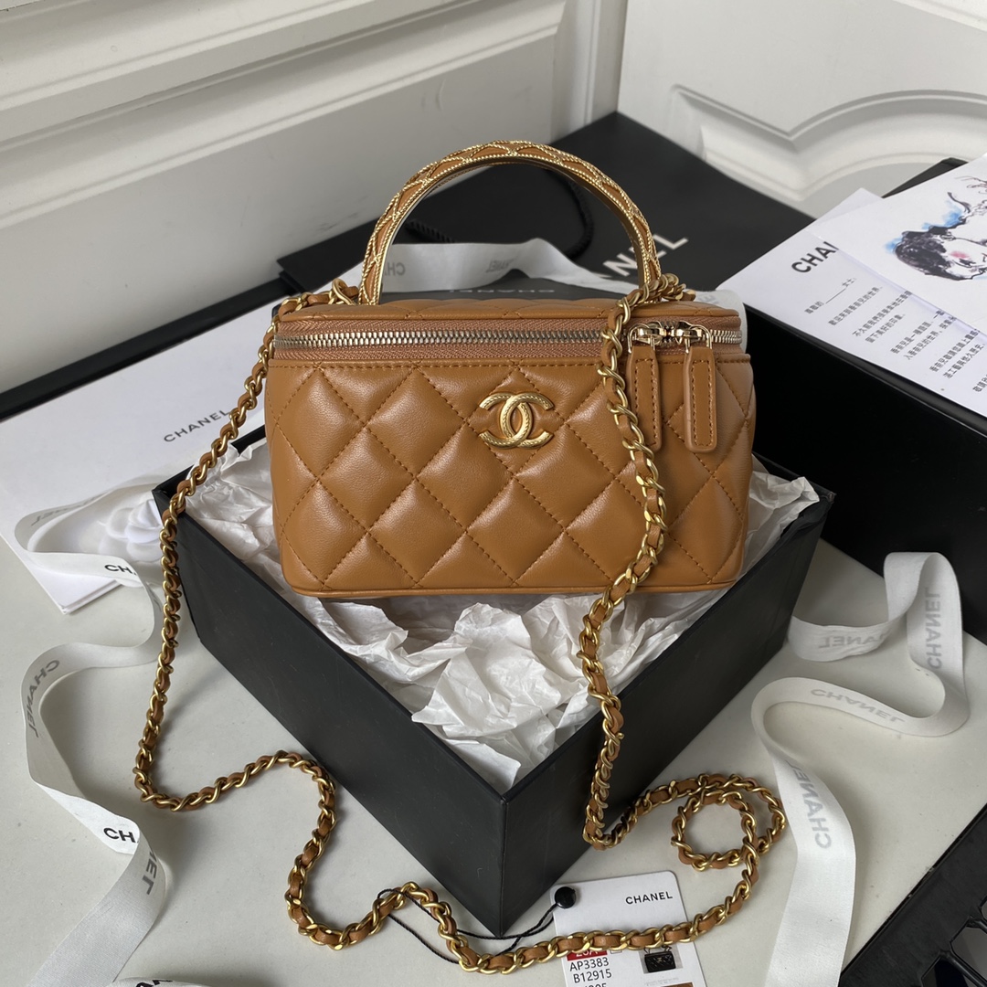 Bagsaaa Ch**el Clutch With Chain AP3383 Brown - 9.5 × 17 × 8 cm
