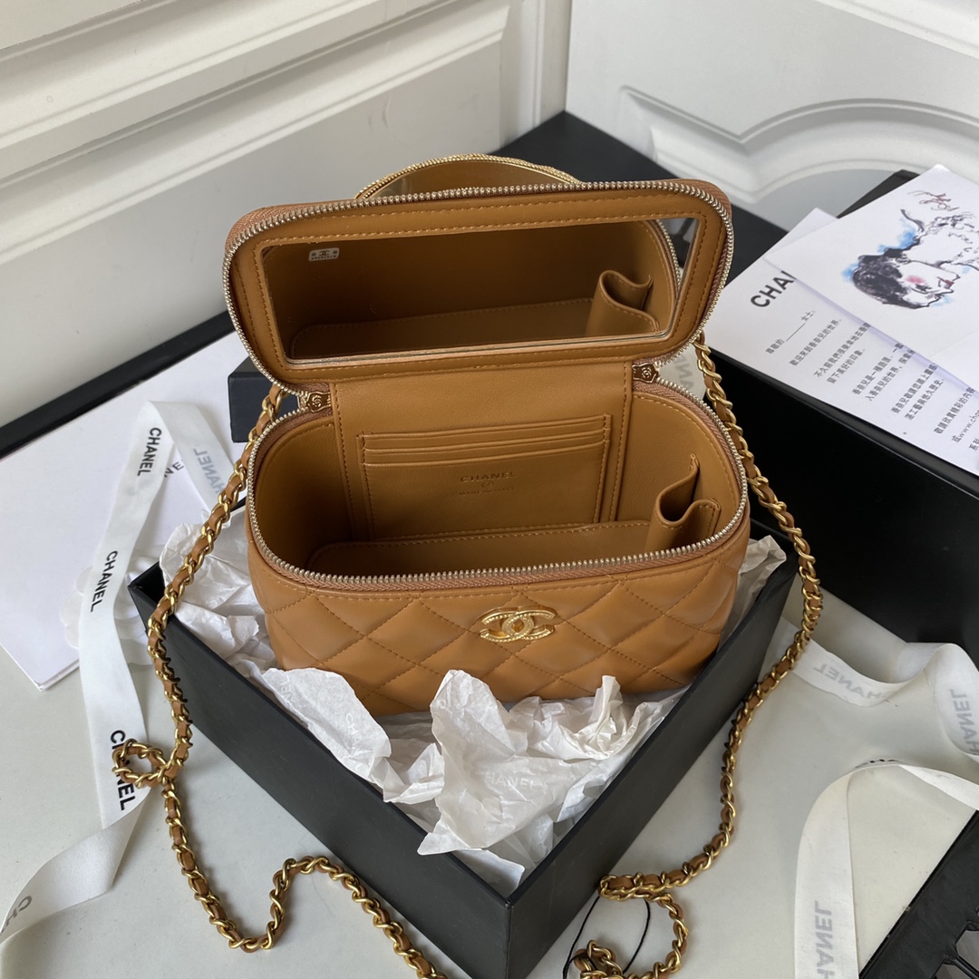 Bagsaaa Ch**el Clutch With Chain AP3383 Brown - 9.5 × 17 × 8 cm