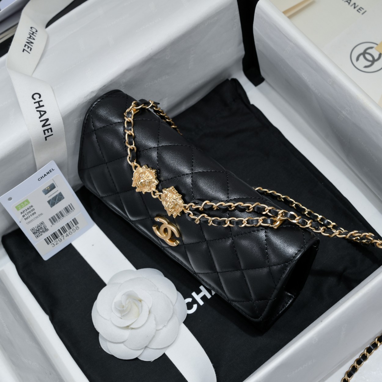 Bagsaaa Ch**el Flap Phone Holder With Chain AP3426 Black - 10 × 17.2 × 3.3 cm