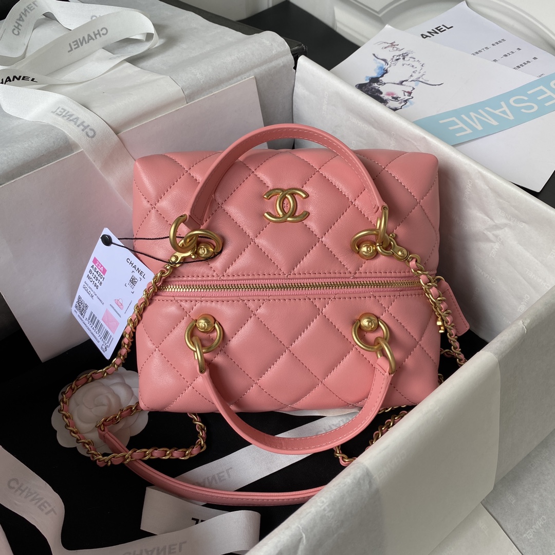 Bagsaaa Ch**el Bag With Top Handle AS4201 Pink - 17X21X5.5cm