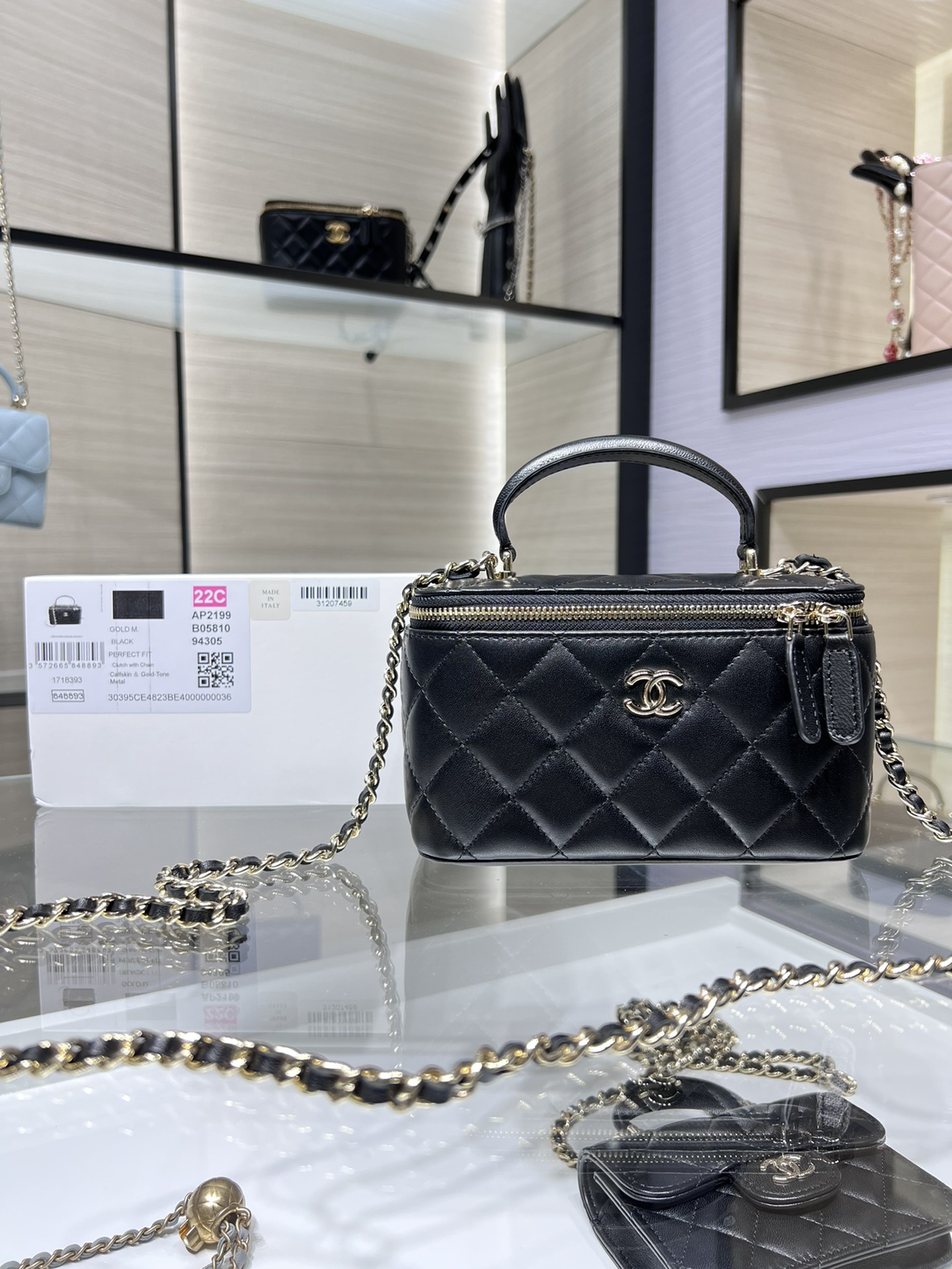 Bagsaaa Ch**el Small Vanity With Chain Black AP2199 - 17*9.5*8cm