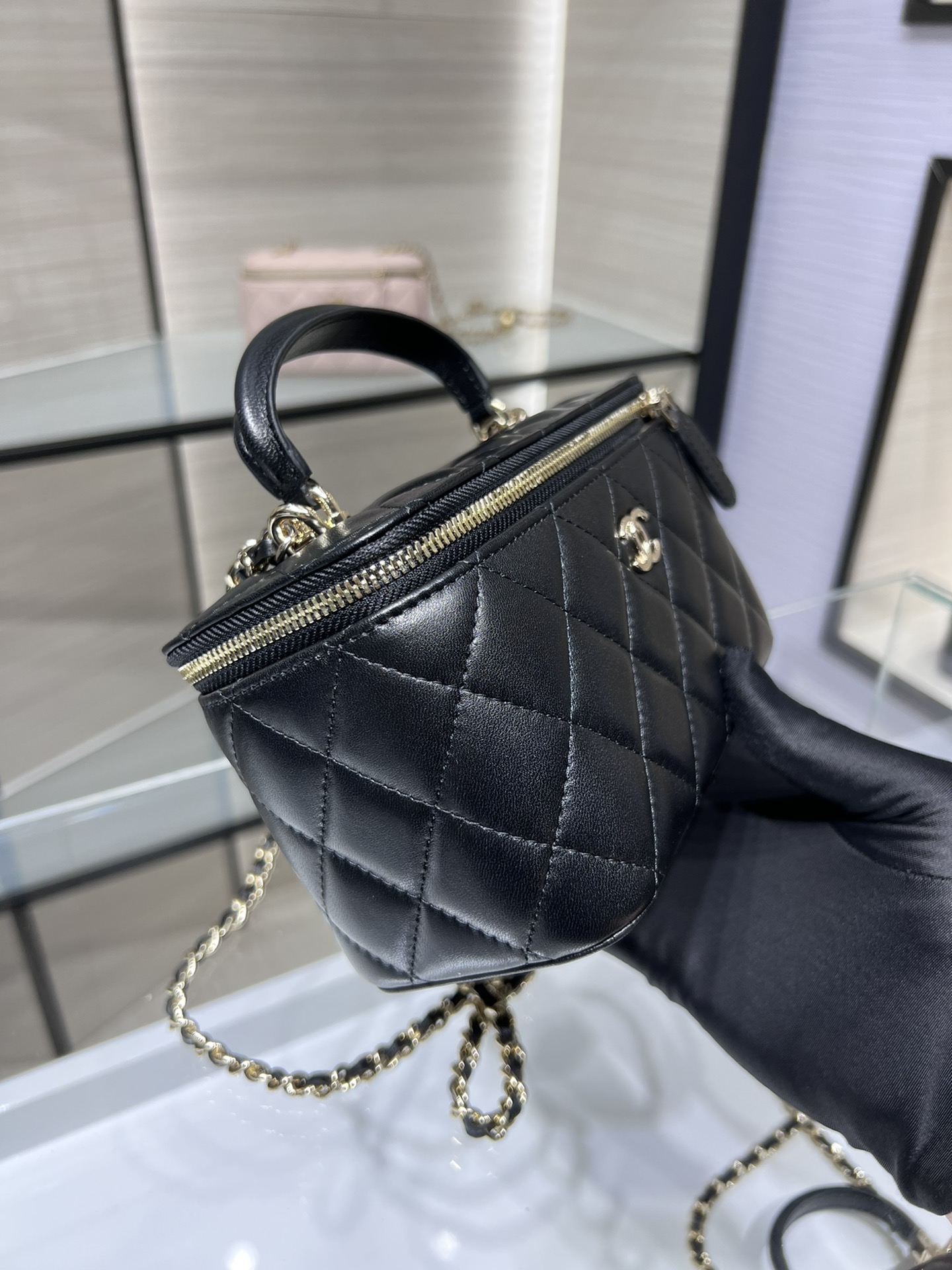 Bagsaaa Ch**el Small Vanity With Chain Black AP2199 - 17*9.5*8cm