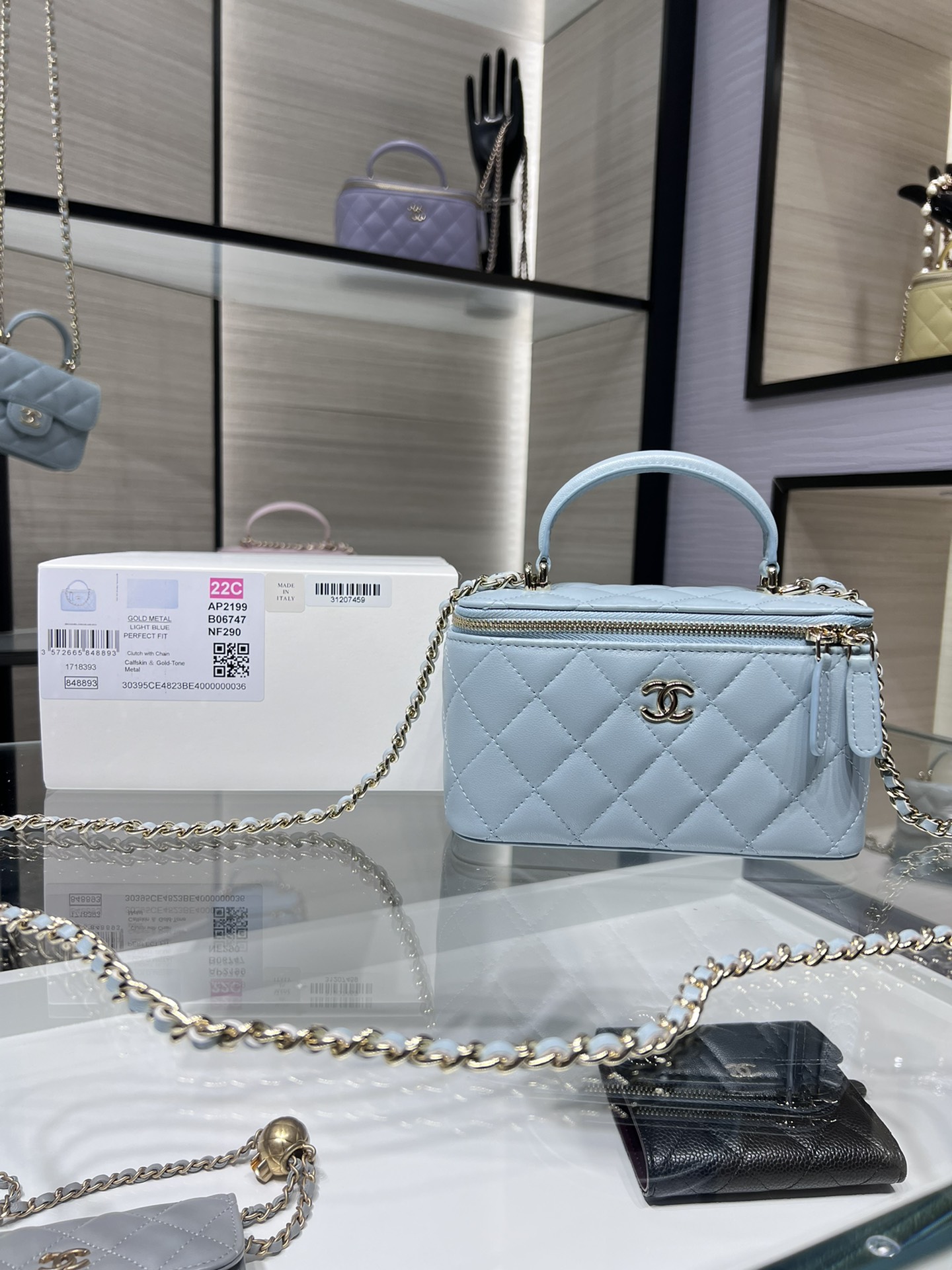 Bagsaaa Ch**el Small Vanity With Chain Light Blue AP2199 - 17*9.5*8cm