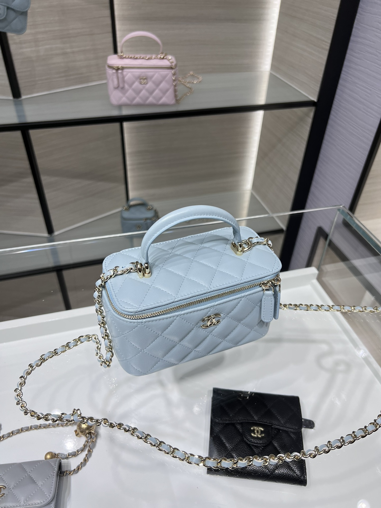 Bagsaaa Ch**el Small Vanity With Chain Light Blue AP2199 - 17*9.5*8cm