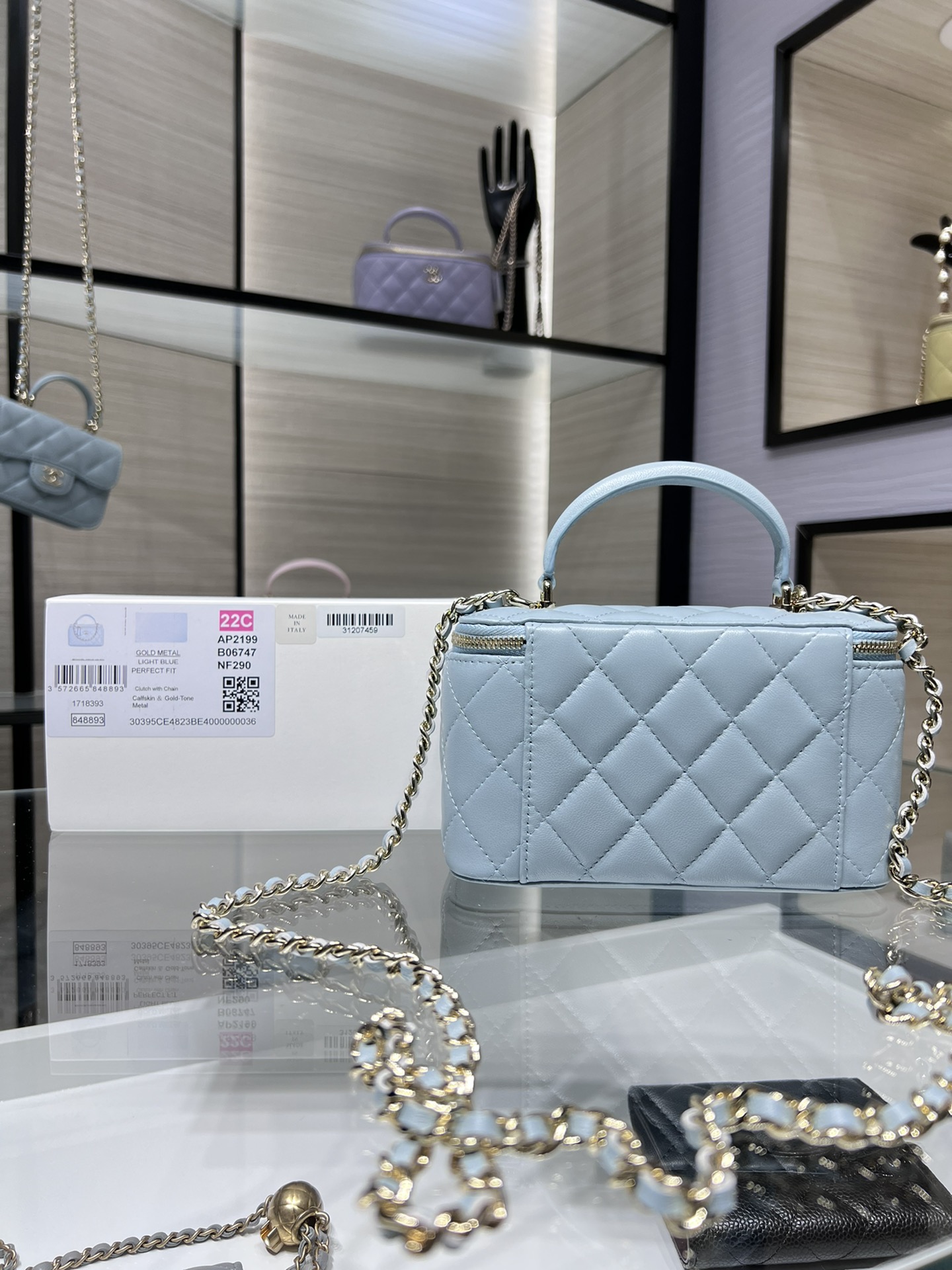 Bagsaaa Ch**el Small Vanity With Chain Light Blue AP2199 - 17*9.5*8cm