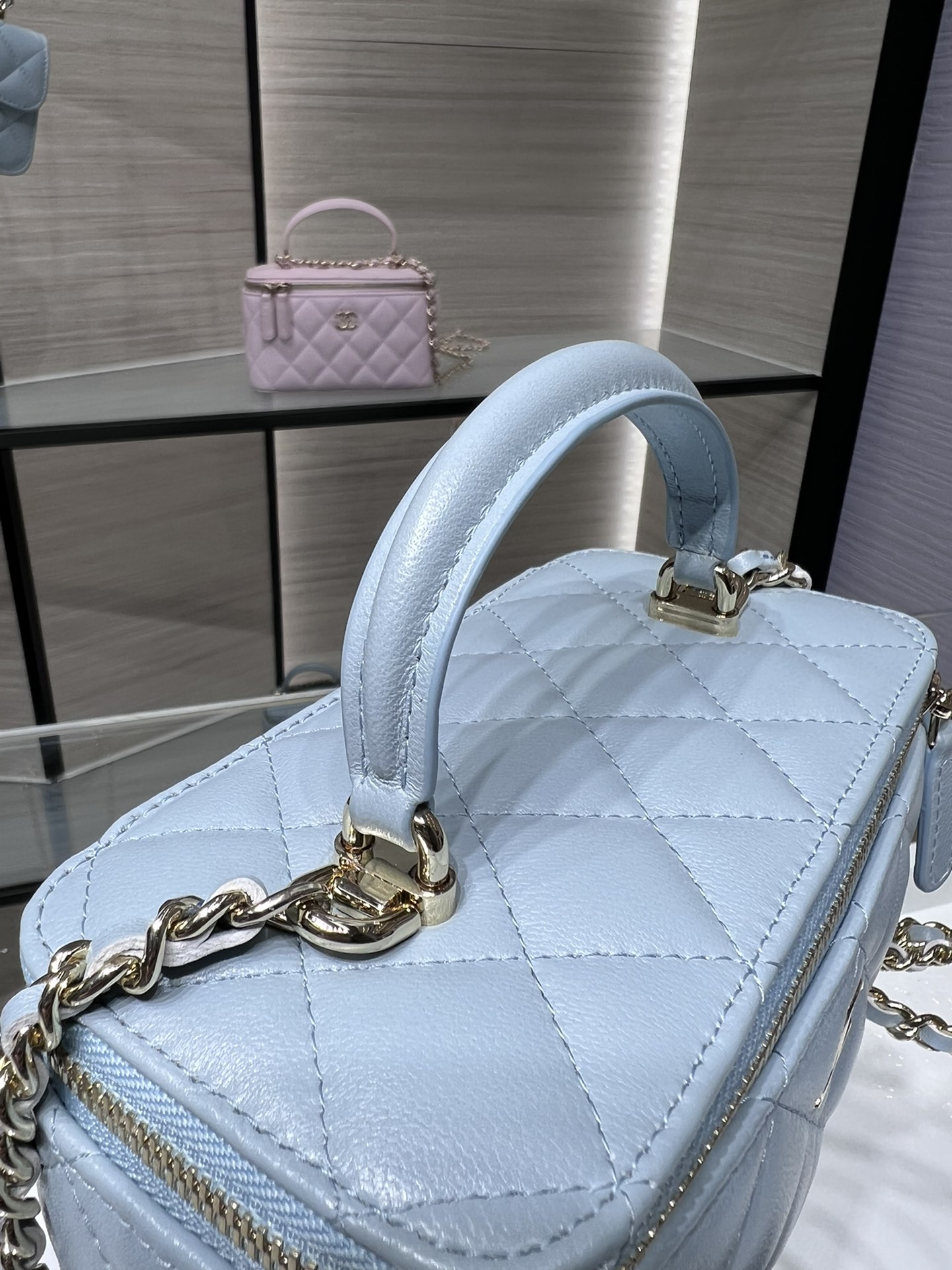 Bagsaaa Ch**el Small Vanity With Chain Light Blue AP2199 - 17*9.5*8cm