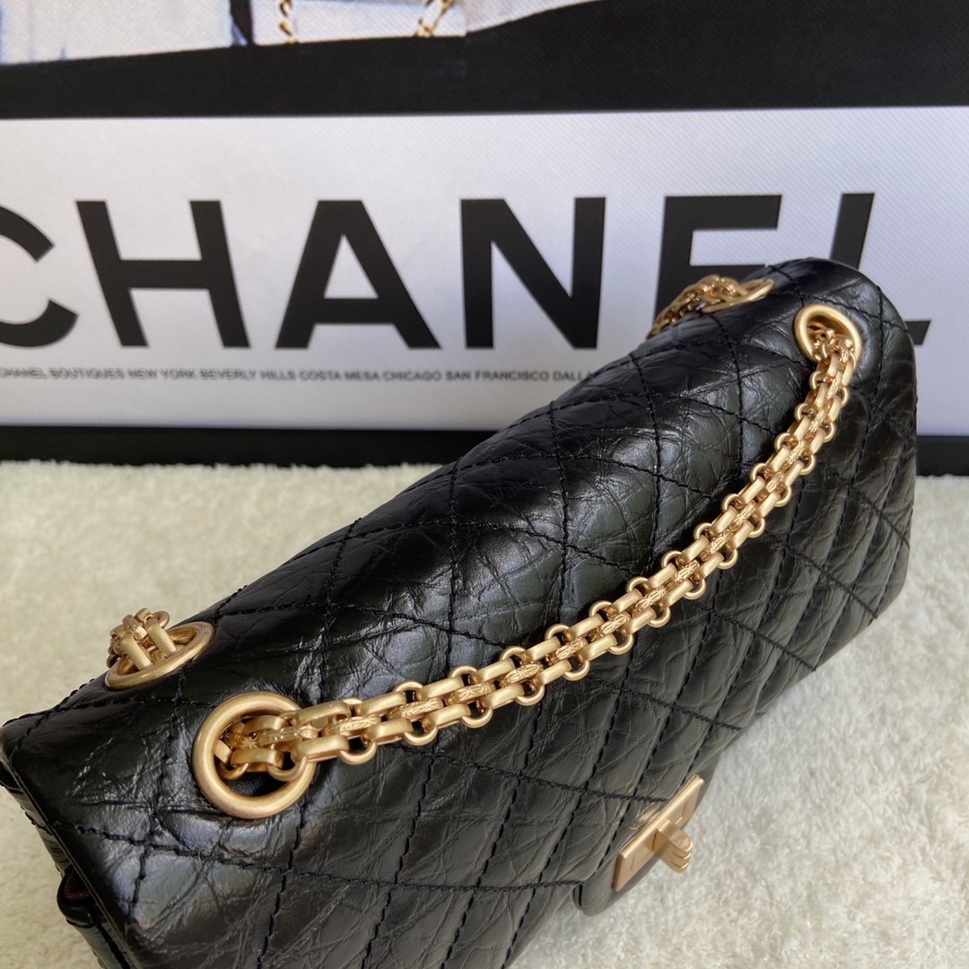 Bagsaaa Ch**el 2.55 Handbag Aged Calfskin & Gold-Tone Metal Black A37586 - 16 × 24 × 7.5 cm