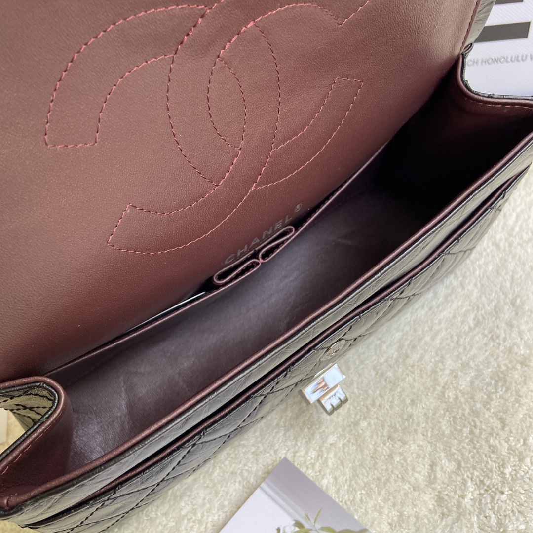 Bagsaaa Ch**el 2.55 Handbag Aged Calfskin & Full Black A37586 - 16 × 24 × 7.5 cm