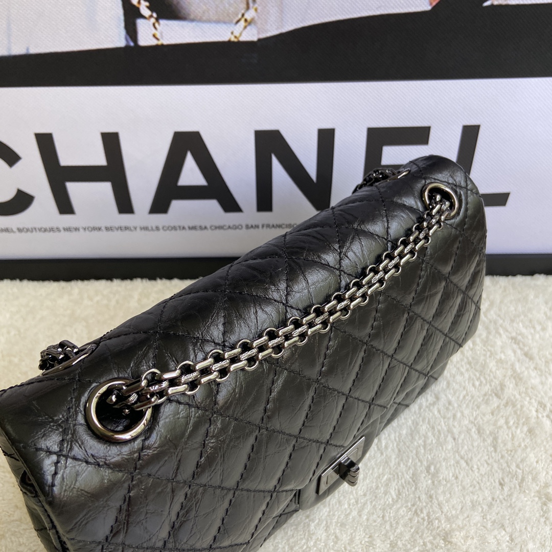 Bagsaaa Ch**el 2.55 Handbag Aged Calfskin & Full Black A37586 - 16 × 24 × 7.5 cm