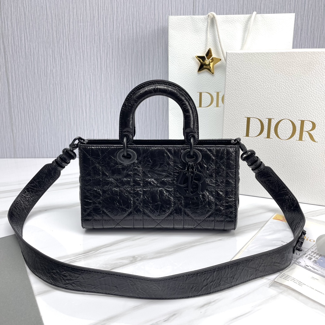 Bagsaaa D10r Small Lady D-Sire My ABCD10r Bag Black Macrocannage Crinkled Calfskin - 26 x 15 x 8 cm
