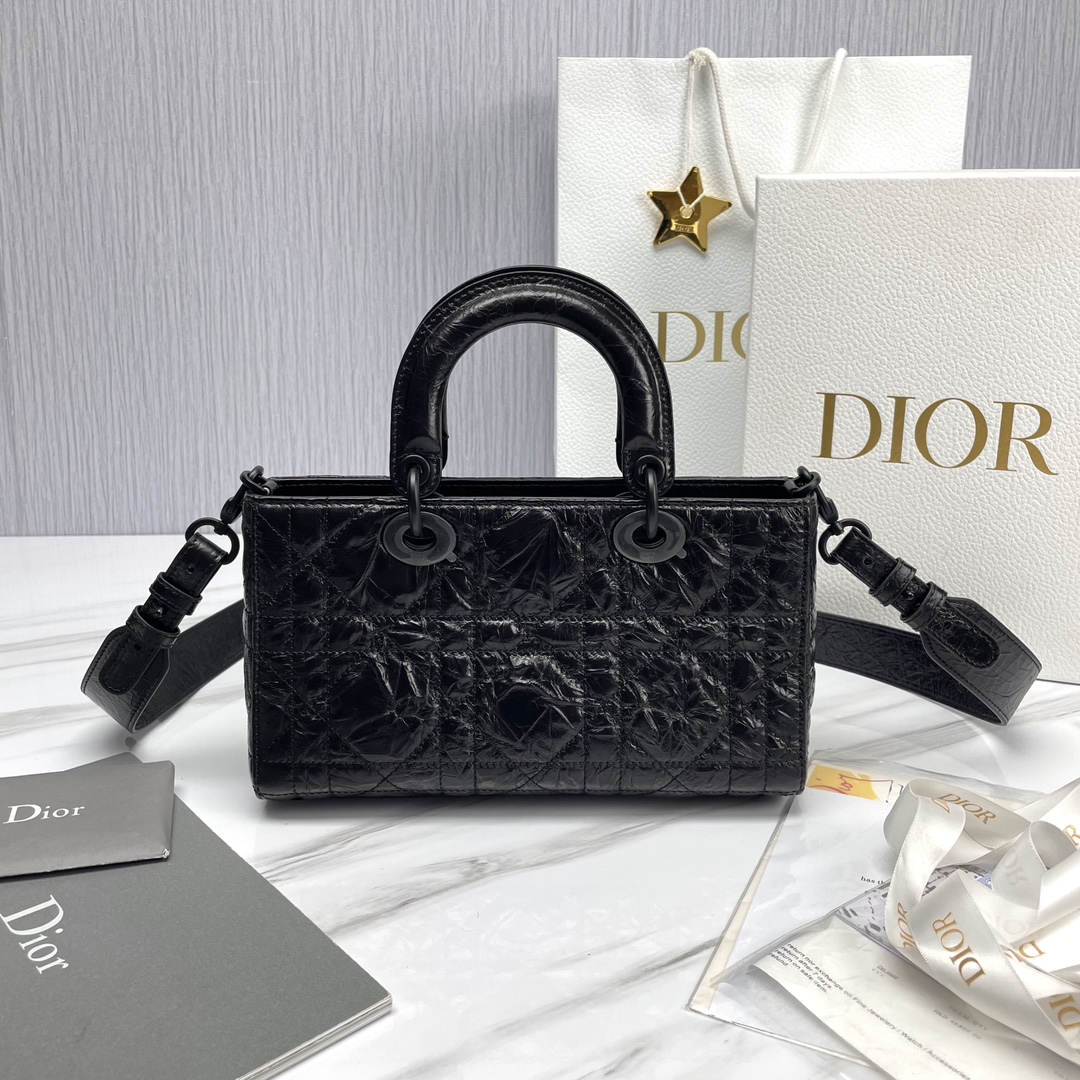 Bagsaaa D10r Small Lady D-Sire My ABCD10r Bag Black Macrocannage Crinkled Calfskin - 26 x 15 x 8 cm