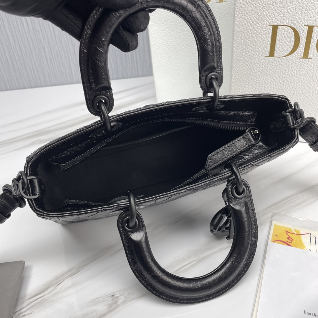 Bagsaaa D10r Small Lady D-Sire My ABCD10r Bag Black Macrocannage Crinkled Calfskin - 26 x 15 x 8 cm