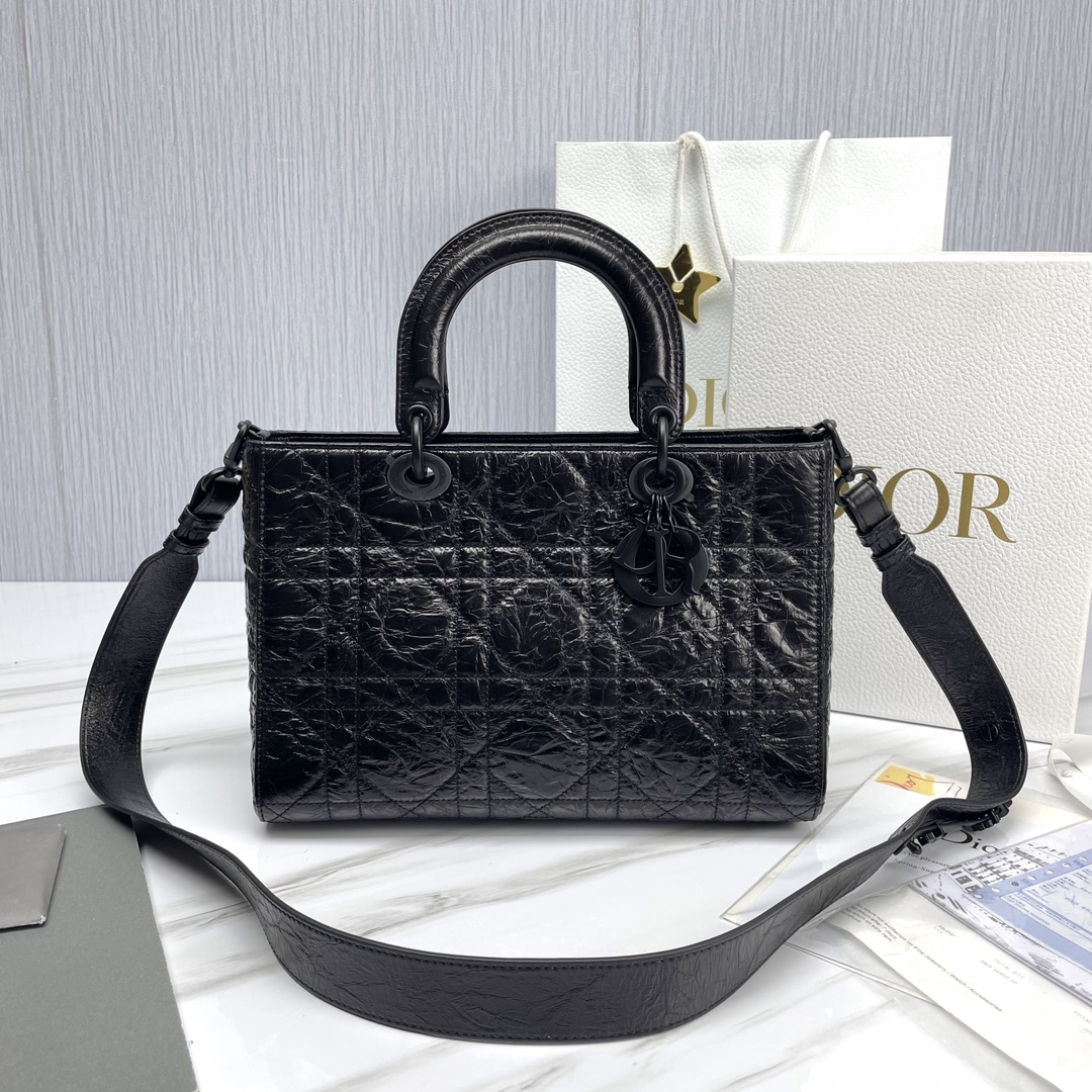 Bagsaaa D10r Medium Lady D-Sire My ABCD10r Bag Black Macrocannage Crinkled Calfskin - 30 x 20 x 13 cm