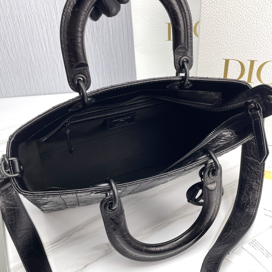 Bagsaaa D10r Medium Lady D-Sire My ABCD10r Bag Black Macrocannage Crinkled Calfskin - 30 x 20 x 13 cm