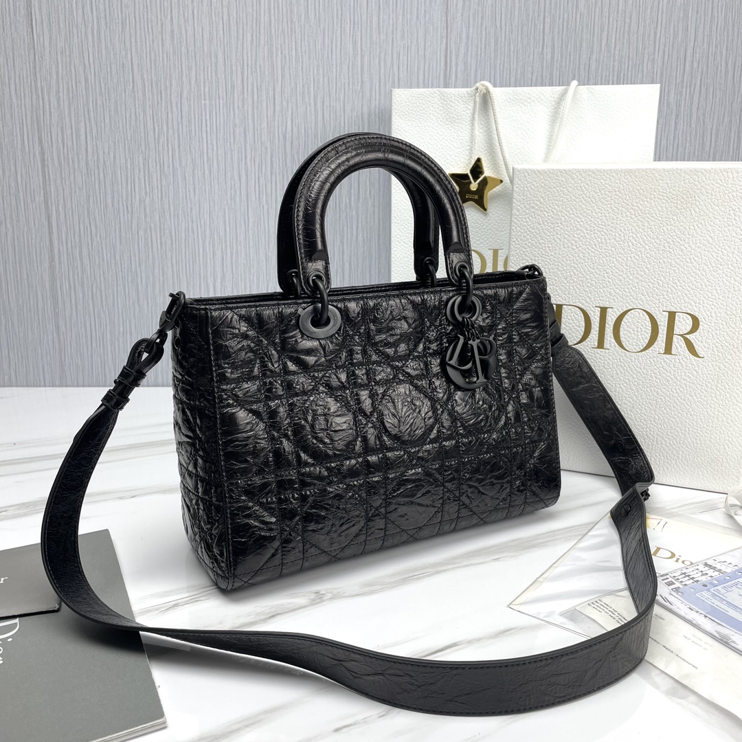 Bagsaaa D10r Medium Lady D-Sire My ABCD10r Bag Black Macrocannage Crinkled Calfskin - 30 x 20 x 13 cm