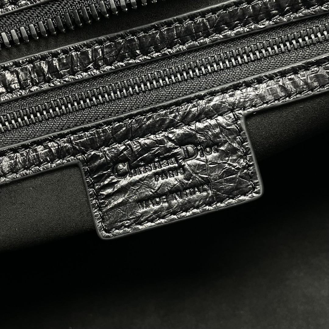 Bagsaaa D10r Large Lady D-Sire Bag Black Macrocannage Crinkled Calfskin - 35 x 23 x 15 cm